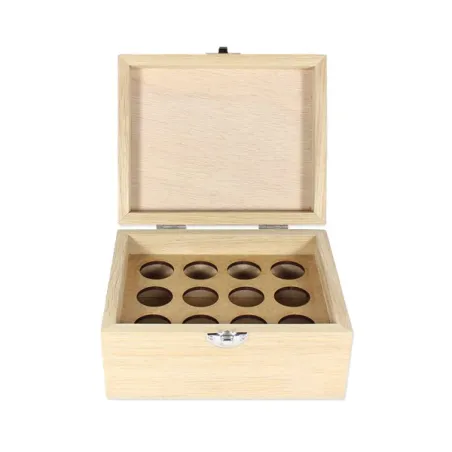 Boite en bois 12 trous pour flacons d’huiles essentielles 5 ou 10ml