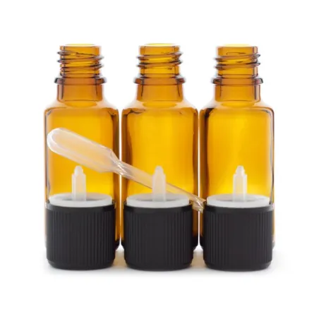 3 flacons de 20ml en verre ambré DIN 18 avec bouchons compte-gouttes